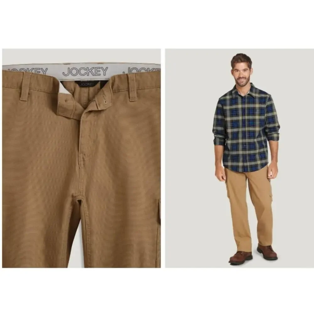 New NWT Jockey Outdoors Easy Fit Men's Cargo Pants Size 36‎ X 32 Tan Khaki